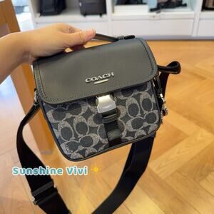 NWT COACH Racer Crossbody bag signature Canvas charms ceb25 Silver DENIM/CHALK